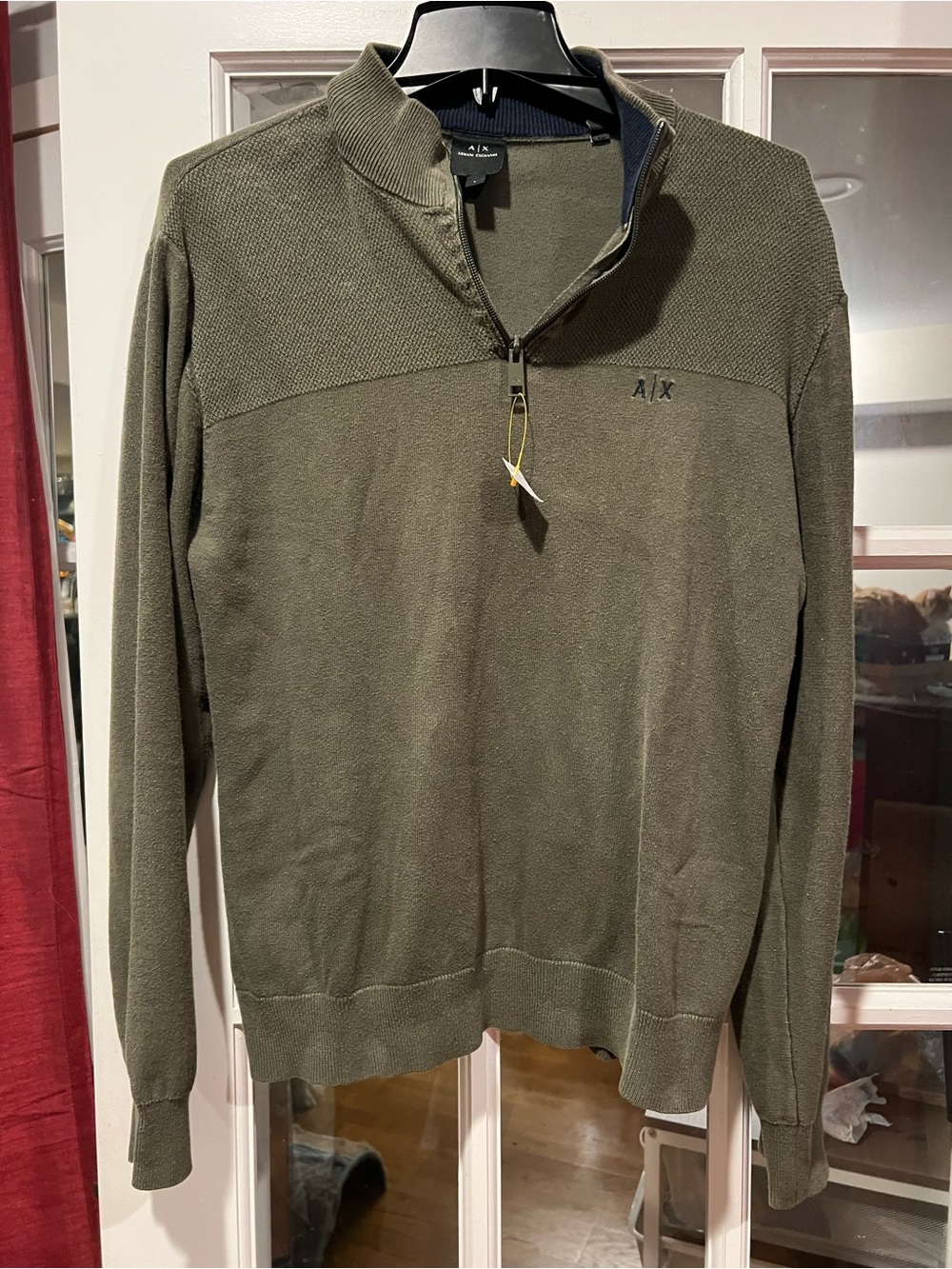 A/X Armani Exchange Men's Olive Green Half-Zip Sweater